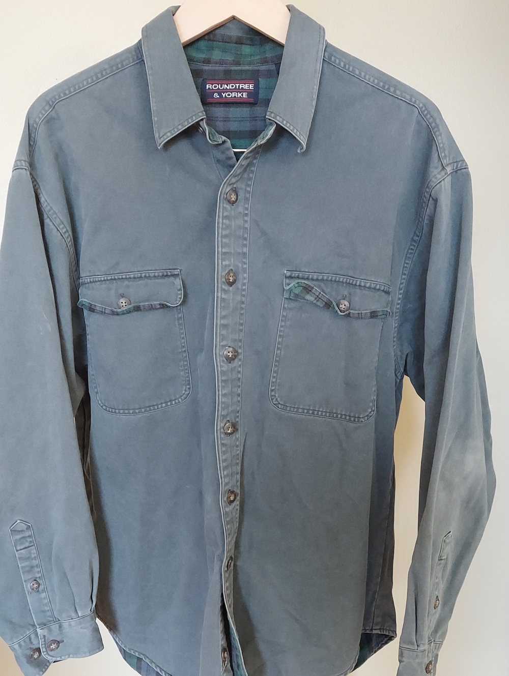 Roundtree & York long-sleeve utility shirt Dark Green Blue Heavy Weight Sz M